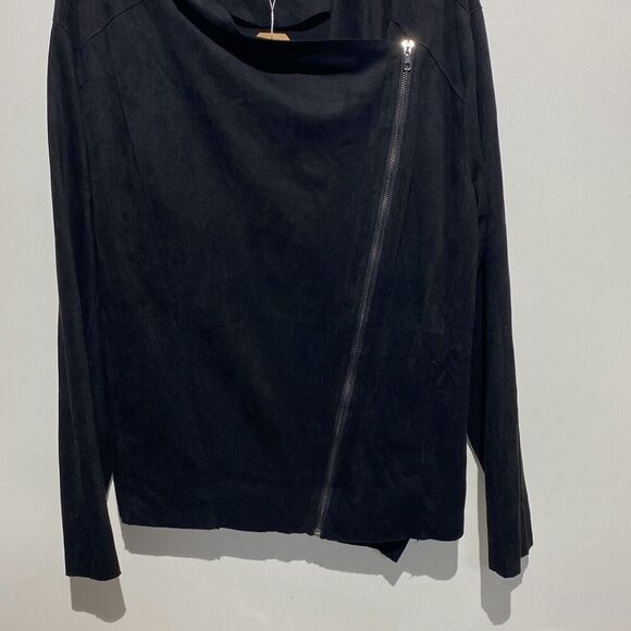 Kori America Women's Black Faux Suede Asymmetrical Zip Jacket Size Large NWT - Picture 2 of 10